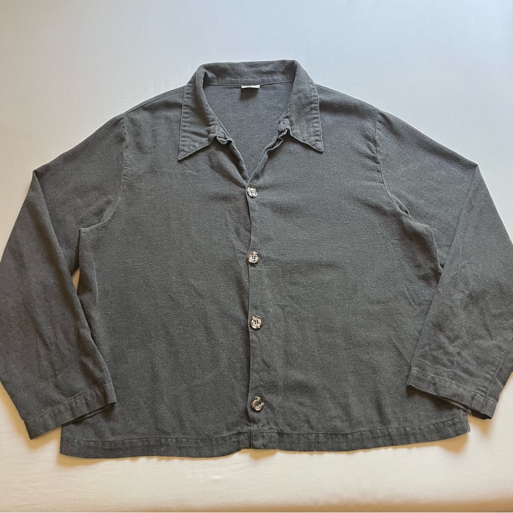 CP SHADES charcoal grey cotton button up boxy soft long sleeve shirt jacket